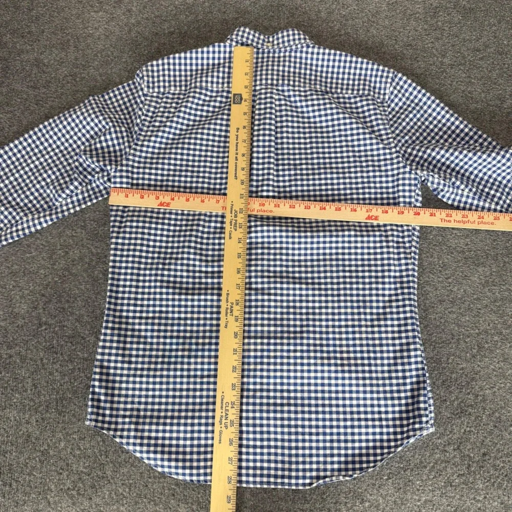 Banana Republic Grant Fit Gingham Stretch Oxford Shirt Blue White Mens Medium